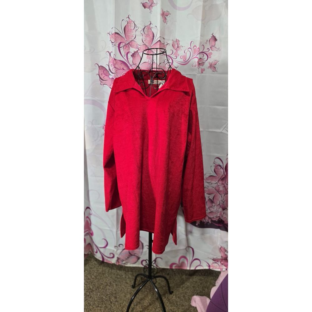 Vintage Womens‎ Faded Glory 22/24 Red Velvet Long Sleeve Blouse